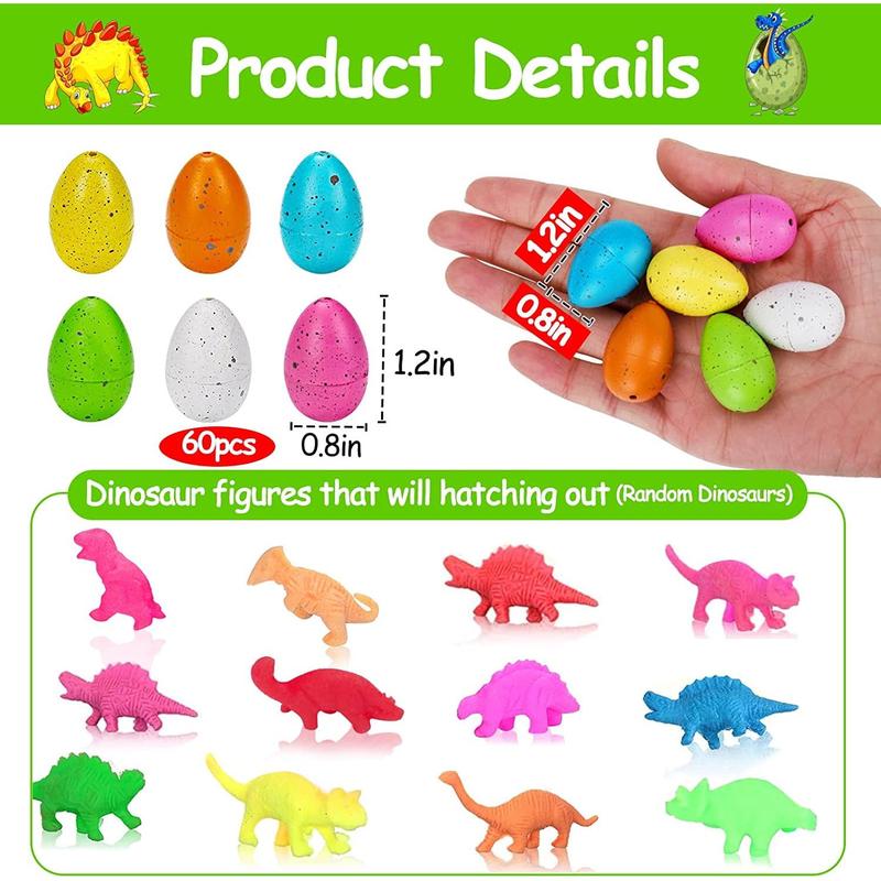 60 Pcs Hatching Dinosaur Eggs - Fun Tyrannosaurus Rex Hatching Toys, Surprise Small Hatching Dinosaur Eggs for Kids' Party Favors for 3-10 Boys Girls