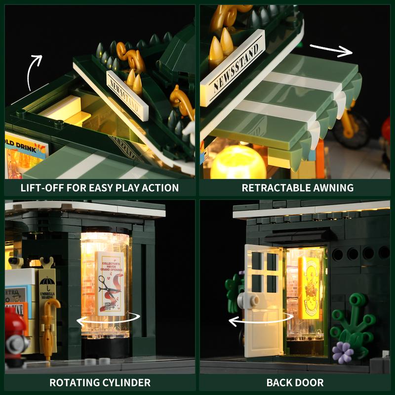 FUNWHOLE Newsstand LED Building Set - 556 Pcs Construction Bricks - Ideal Toys Gift for Adults, Teens, Boys, and Girls