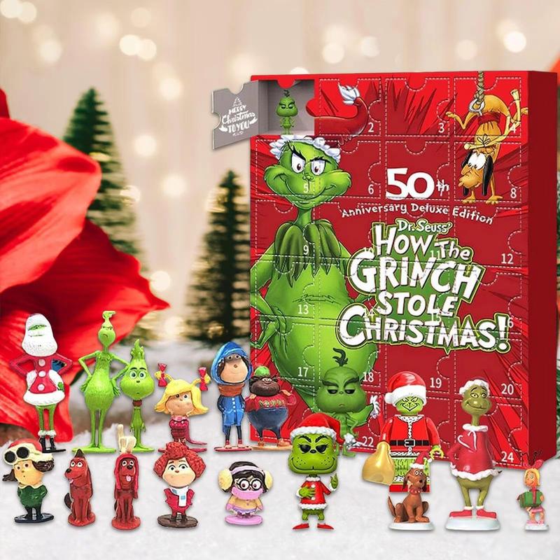 Anime The Grinch Advent Calendar Box 24Pcs Set Action Figure PVC Model Christmas Advent Calendar Countdown Kids Toys Gift