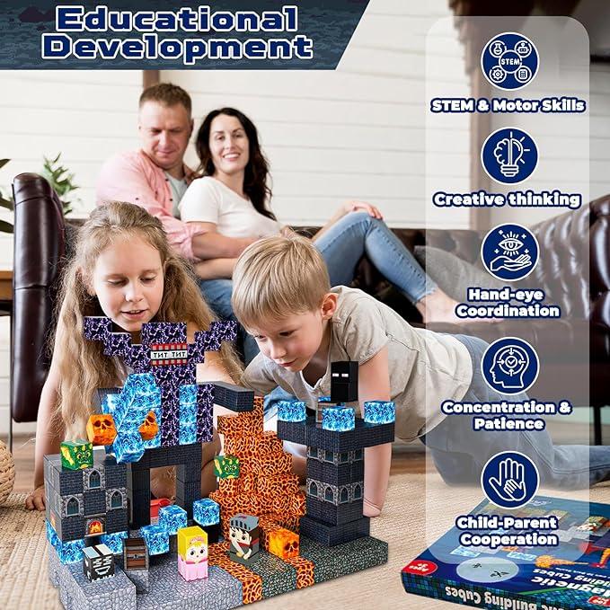 Magnetic Blocks - 100PCS Build Magnet Dark Mechanical Guardian Castle World - Magnetic Toys for Montessori Toddler Christmas Birthday Gifts - magnet blocks