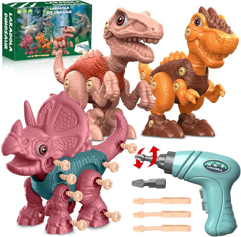 Christmas 2024 Gifts Kids Toys Laradola 3 Dinosaur Animal Rosie Toy for Kid Gift Take Apart STEM ,Construction Building Dino with Electric Drill, Party Christmas Birthday Gifts for Boys Girls