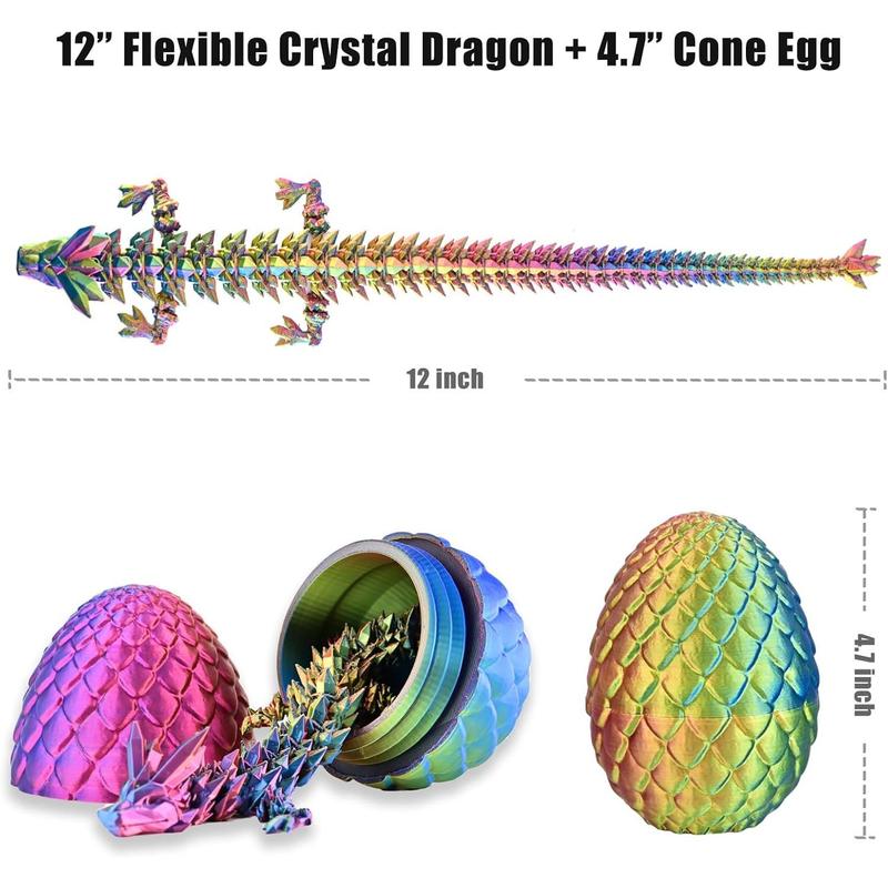 3D printed dragon egg with dragon inside, Rainbow articulated 3D dragon toy, with 3D dragon egg, crystal dragon, toy gift for children boys and girls