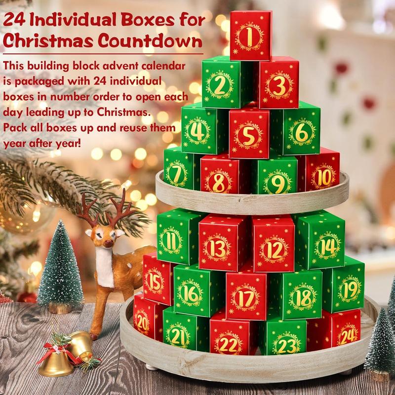 Advent Calendar 2024 for Kids Teens Adults, 24 Days Surprise Christmas Tree Building Blocks Christmas Countdown Calendar Gift Box with 1024 count Xmas Building Bricks Toy Decor for Boys Girls Women Men