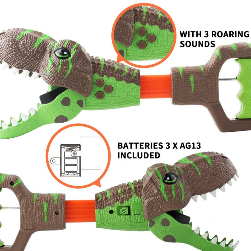 Dinosaur Chomper Toys for Kids with 3 Roar Sounds and Light Jurassic Dinosaurs Grabber Claw T-Rex Reacher Robot Hand Pincher Dino Snapper