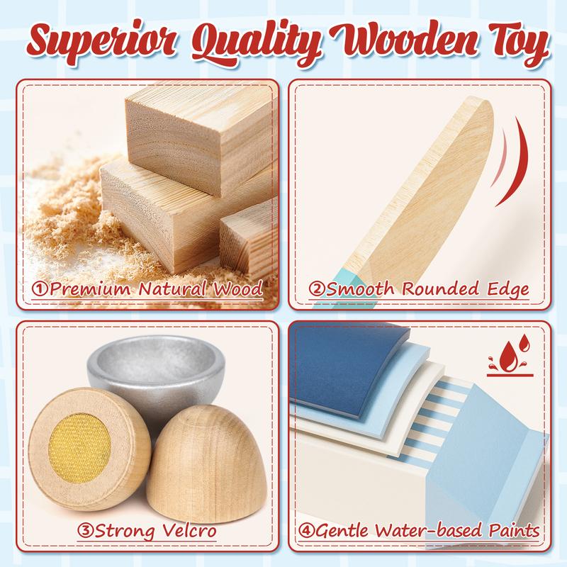 Play Food Sets for Kitchen, Wooden Toys for Gifts, Pretend Play, Wooden breakfast toys，Cutting food toys，Toy food educational gifts，Accessories with breakfast playfood play pretend coc in