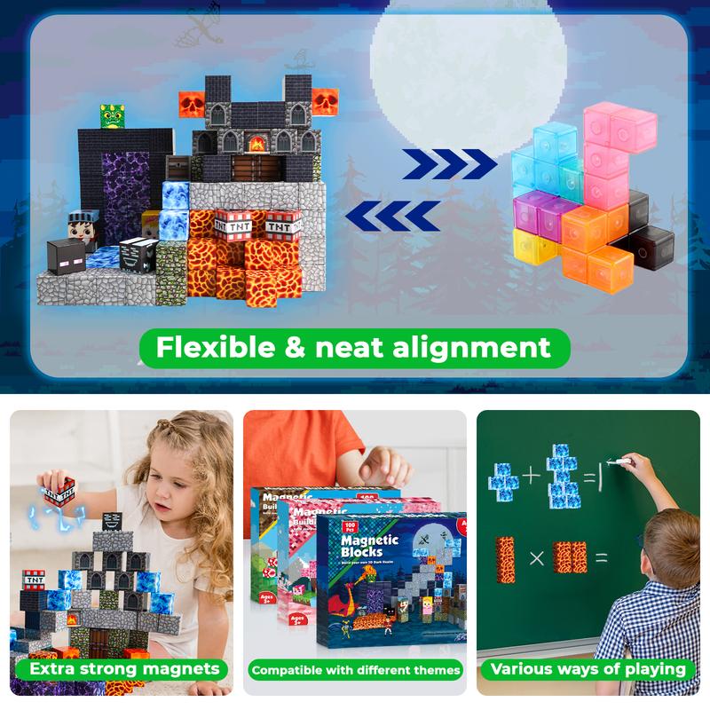 Magnetic Blocks - 100PCS Build Magnet Dark Mechanical Guardian Castle World - Magnetic Toys for Montessori Toddler Christmas Birthday Gifts - magnet blocks