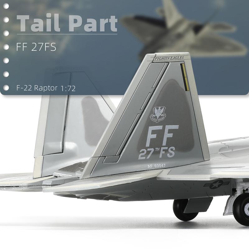 Classic USA F22 Raptor Fighter Attack Pre-build Model 1:72 Aircraft Alloy Diecast Airplane Military Display Model Aircraft for Collection or Gift (FF 27th FS)