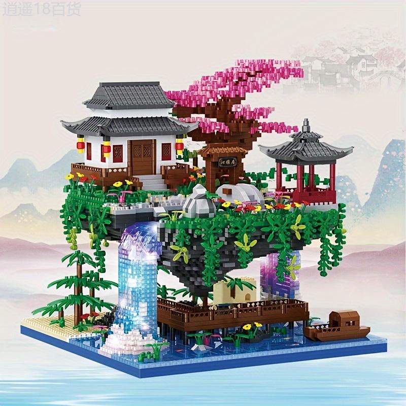 3320pcs Micro Building Blocks Set Chinese Architecture of Peach Blossom, Cherry Blossom Bonsai Tree Building Set, Collectible Models of Classical Famous