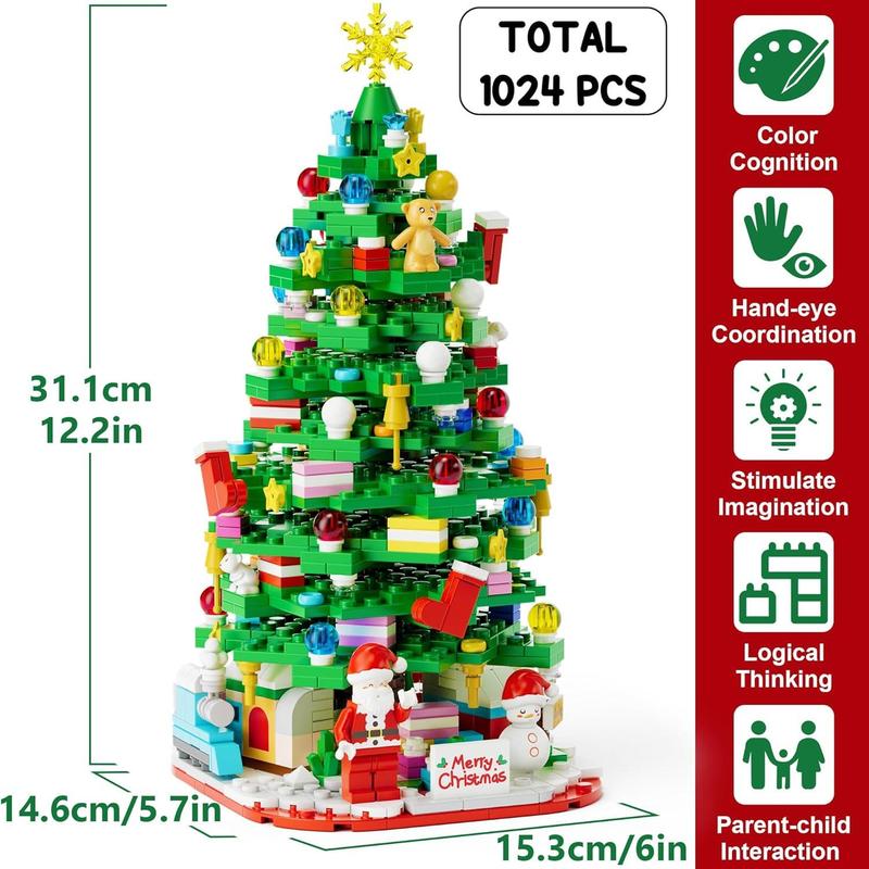 Advent Calendar 2024 for Kids Teens Adults, 24 Days Surprise Christmas Tree Building Blocks Christmas Countdown Calendar Gift Box with 1024 count Xmas Building Bricks Toy Decor for Boys Girls Women Men