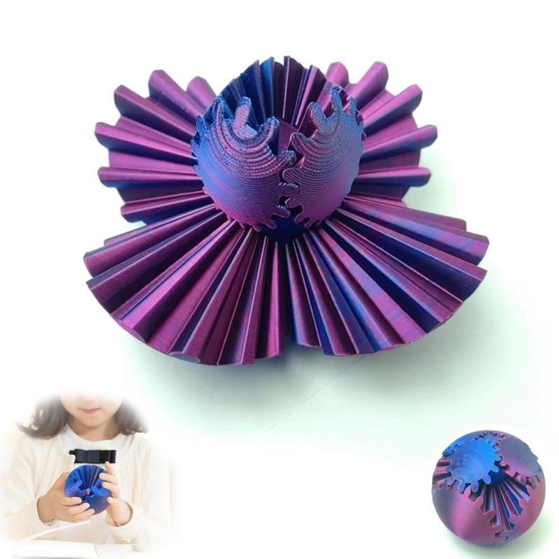 MOBECK Gear Ball, 3in 3D Printed Gear Ball Spin Ball Cube Fidget Toys, Gear Sphere, Gear Ball Fidget Toy, Stress Ball, GearSphere Desk Toy, Fidget Balls, Gear Toy for Anxiety Relaxing (Purple)