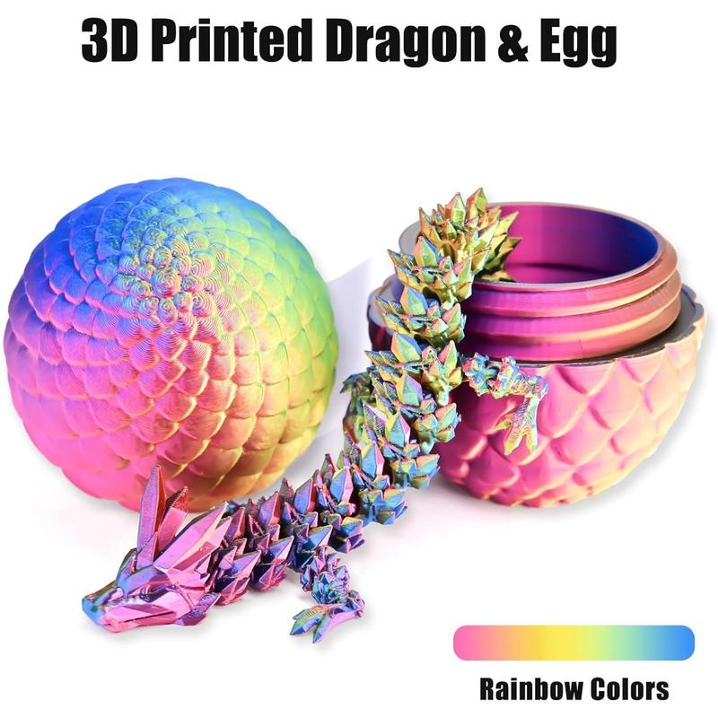 3D printed dragon egg with dragon inside, Rainbow articulated 3D dragon toy, with 3D dragon egg, crystal dragon, toy gift for children boys and girls