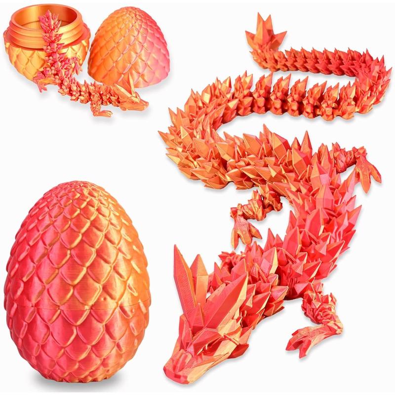 3D printed dragon egg with dragon inside, Rainbow articulated 3D dragon toy, with 3D dragon egg, crystal dragon, toy gift for children boys and girls