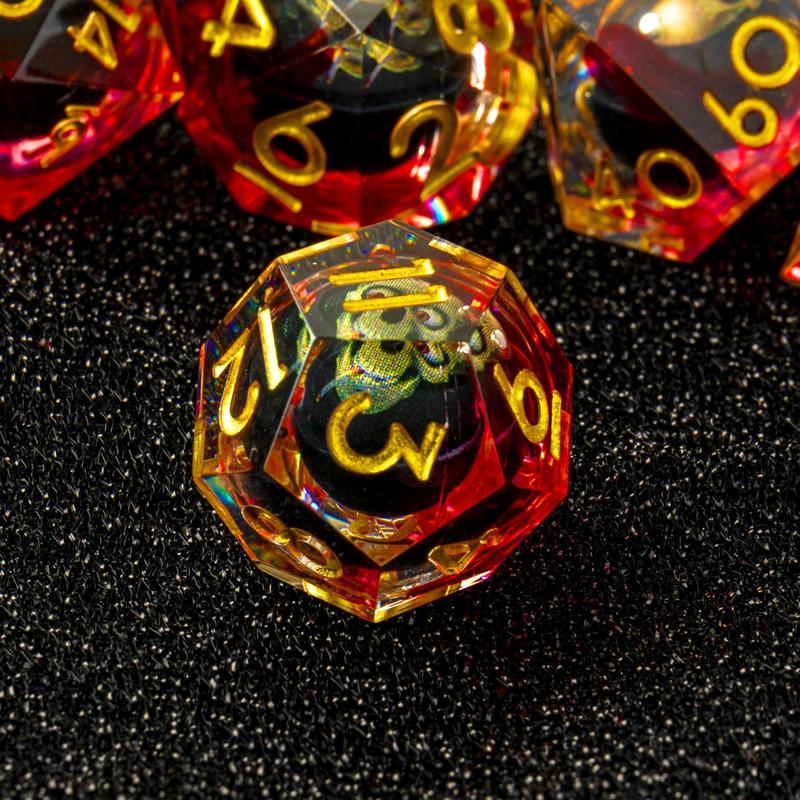 Beholder's Skull Handmade DND Dice Set - Cat Eye Liquid Core Polyhedral RPG Dice for Dungeons & Dragons