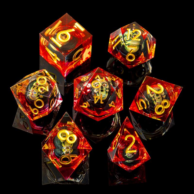 Beholder's Skull Handmade DND Dice Set - Cat Eye Liquid Core Polyhedral RPG Dice for Dungeons & Dragons