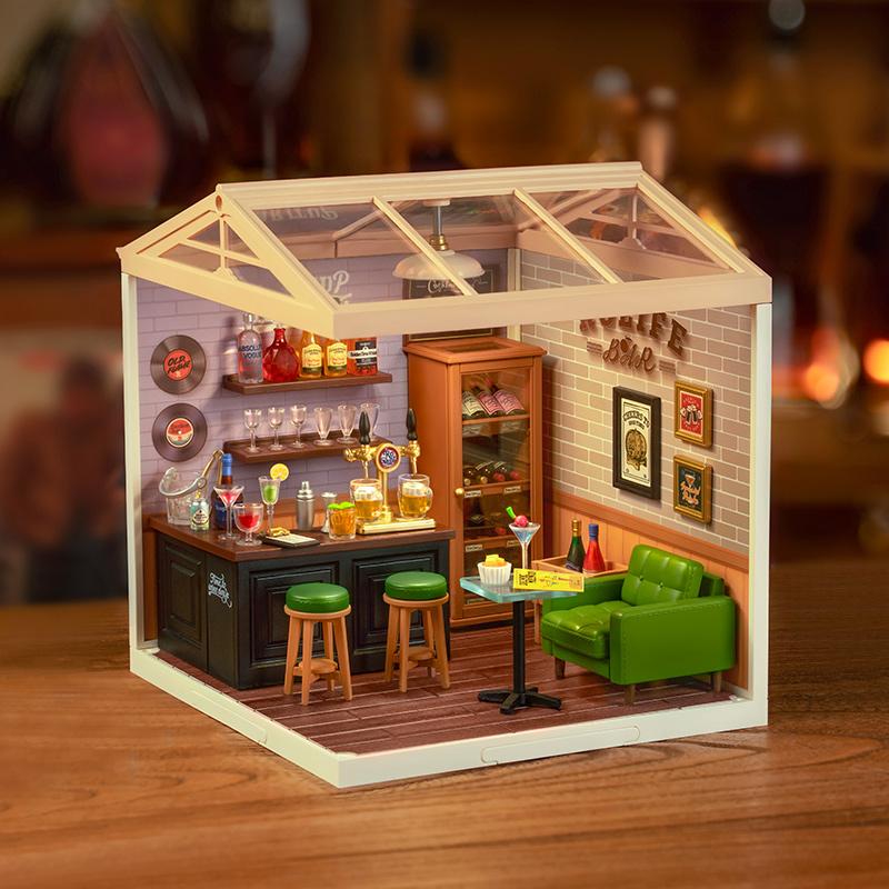 Rolife Leisurely Cheers Bar DIY Plastic Miniature House Building Toy Set with LED Tiny Store Making Kit Model Craft Hobby Unique Gift christmas 2024 ornament