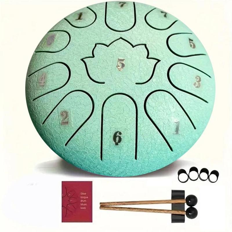 6 Inch 11 Note Hand Drum Set, 1 Set Steel Tongue Drum & Mallets & Mallet Holder & Sticker & Music Sheet, Musical Instrument for Meditation, Yoga & Camping