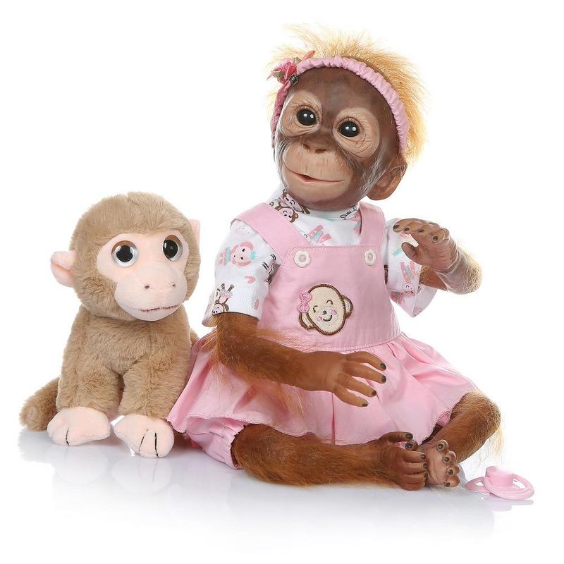 20 Inch Soft Vivid Plush Monkey Reborn Doll with Small Monkey, Pacifier, Feeding Bottle, Birth Certification, Headband, 1 Count Cute Monkey Doll, Realistic Monkey Doll, Soft Monkey Doll, Monkey Doll Toy, Birthday Gift For Kids & Adults