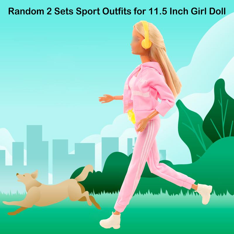 BARWA 28 Pcs Doll Sport Suits and Accessories Including Hooded Sports Suit Casual Outfits Tops and Pants Tennis Suit Set and Tennis Racket Skate Accessories for 11.5 Inch Girl Dolls