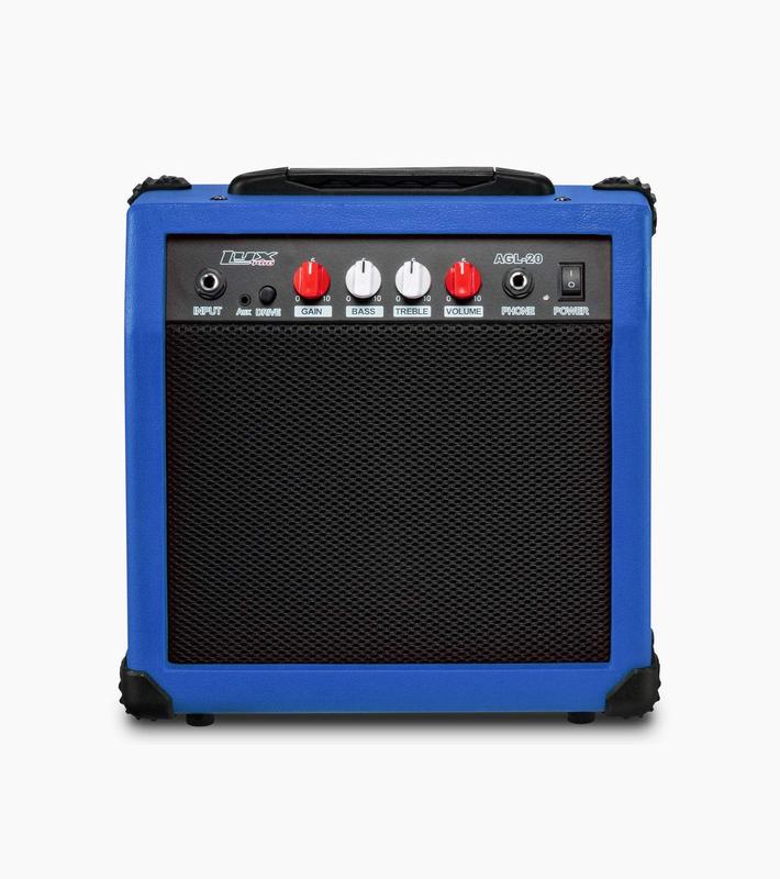 LyxPro Guitar Amp 20 Watt Amplifier Built in Speaker Headphone Jack and Aux Input Includes Gain Bass Treble Volume and Grind