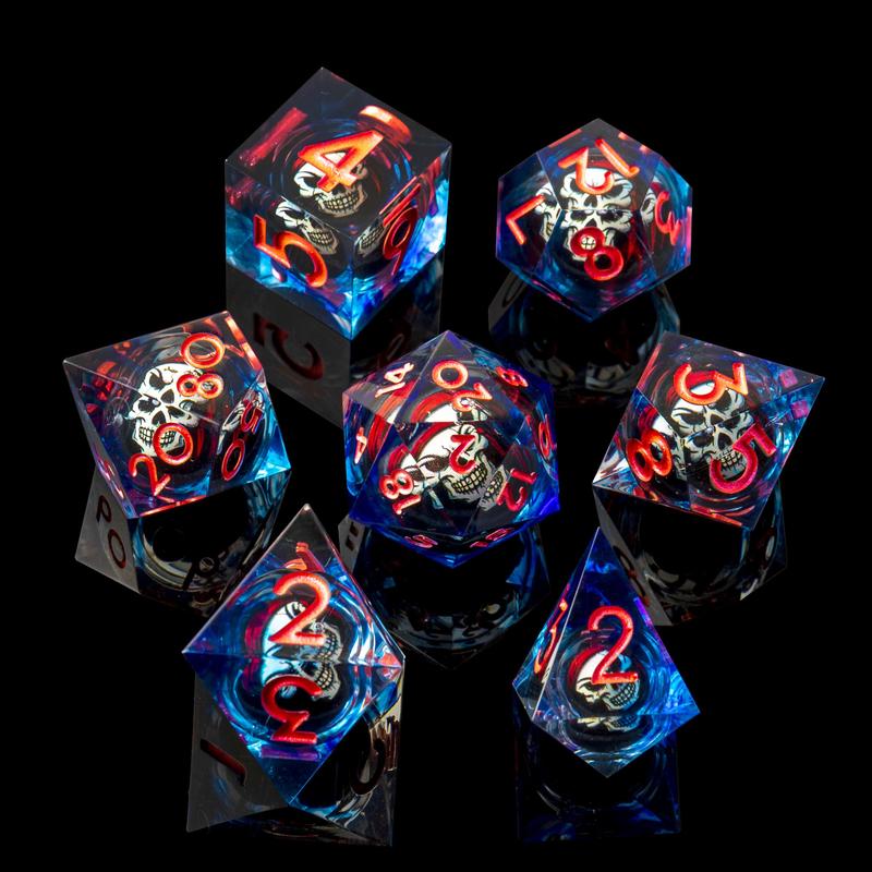 Beholder's Skull Handmade DND Dice Set - Cat Eye Liquid Core Polyhedral RPG Dice for Dungeons & Dragons