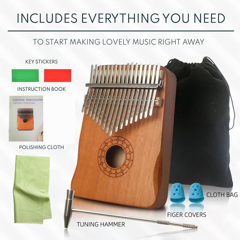 Thumb Piano Set, 1 Set Mini Finger Piano Set Includes Kalimba Thumb Piano & Keyboard Stickers & Polishing Cloth & Tuning Hammers & Finger Covers & Storage Bag