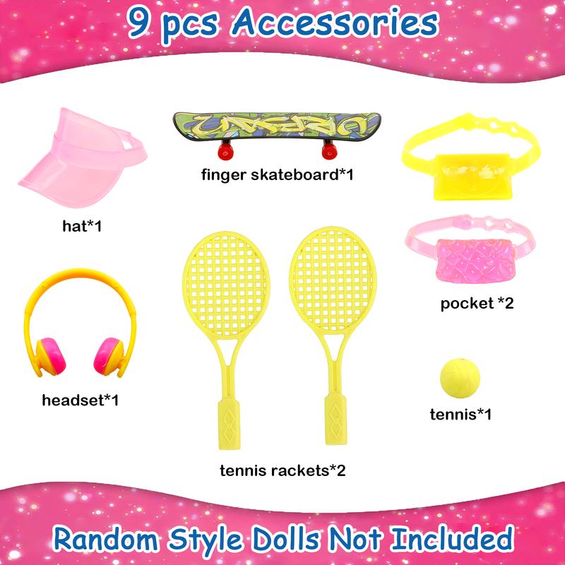 BARWA 28 Pcs Doll Sport Suits and Accessories Including Hooded Sports Suit Casual Outfits Tops and Pants Tennis Suit Set and Tennis Racket Skate Accessories for 11.5 Inch Girl Dolls