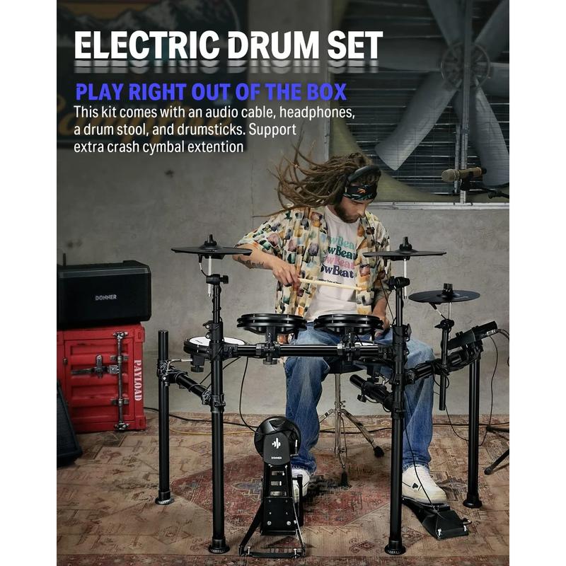 Donner Adults Electronic Drum Set with Quiet Mesh Drum Pads, 31 Kits and 450+ Sounds, DED-200X Donner