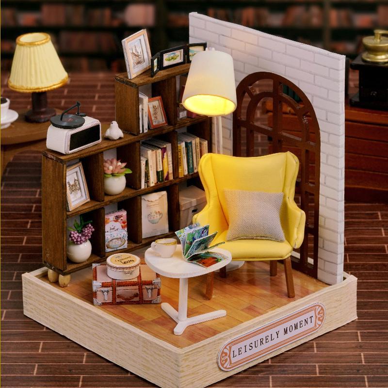 DIY Wooden DIY Miniature House Kit, 1 Box DIY Miniature Book Nook Kit, DIY Bookshelf Model Decoration, 3D Wooden Puzzle, Birthday Gift