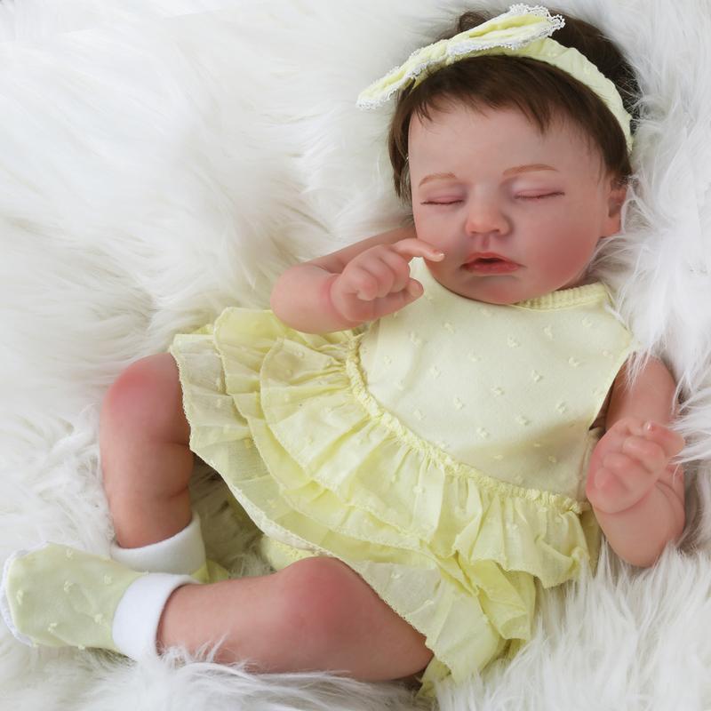 Woorory Baby Doll - Doris with Light Yellow Dress, Birthday Gift, Kids Gift, Girl Gift, Christmas Gift, Big Sister Gift, Realistic Reborn Doll - 20 Inch Sleeping Baby Soft Weighted Lifelike Newborn Doll with Cloth Body, Birthday Gift for Kids Age 3+