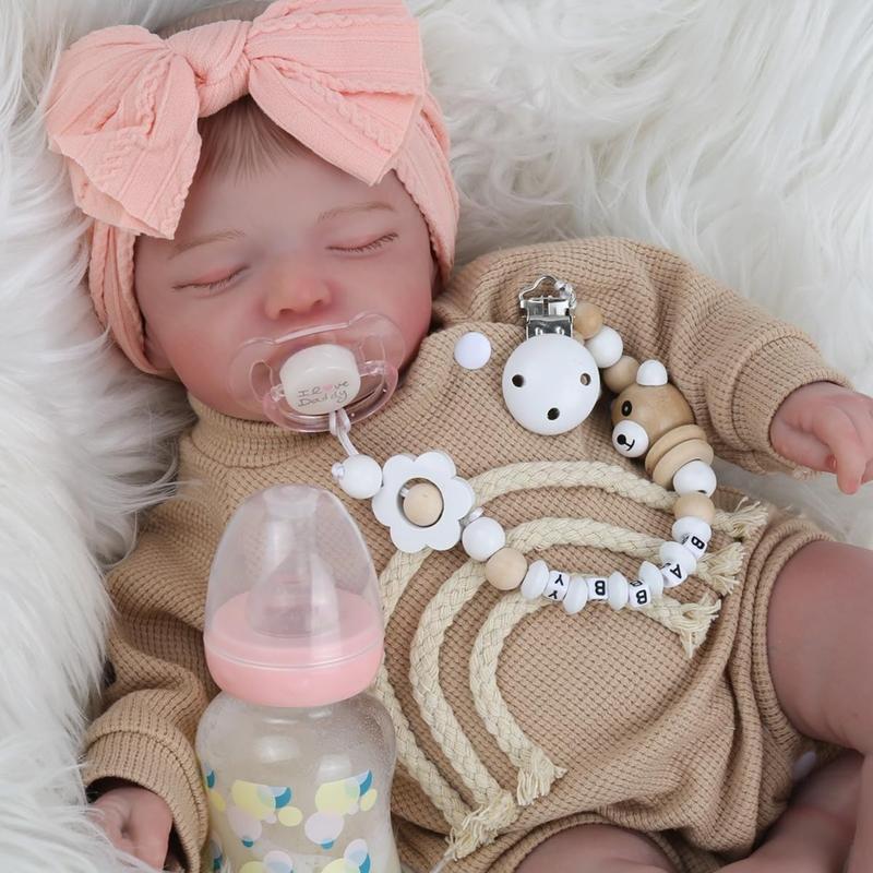 Wooroy Reborn Baby Doll - Christmas Gift, Birthday Gift, Girl Gift, Kids Gift, Big Sister Gift, Lifelike Reborn Baby Dolls-18 inch Sleeping Realistic Newborn Baby Dolls, Soft Cloth Body with Feeding Toy for Kids Age 3 +, Realistic Baby Doll reborn baby