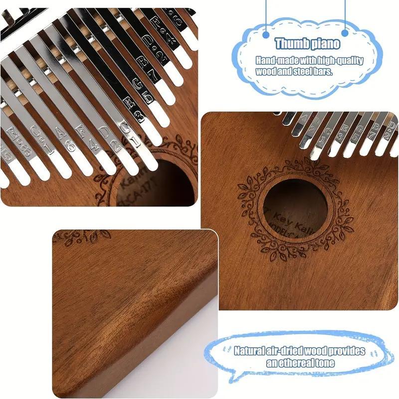 17 Keys Kalimba Thumb Piano, Retro Style Finger Piano with Hand-rest Curve Design, Portable Musical Instruments for Adults Beginners Lovers Players Professional