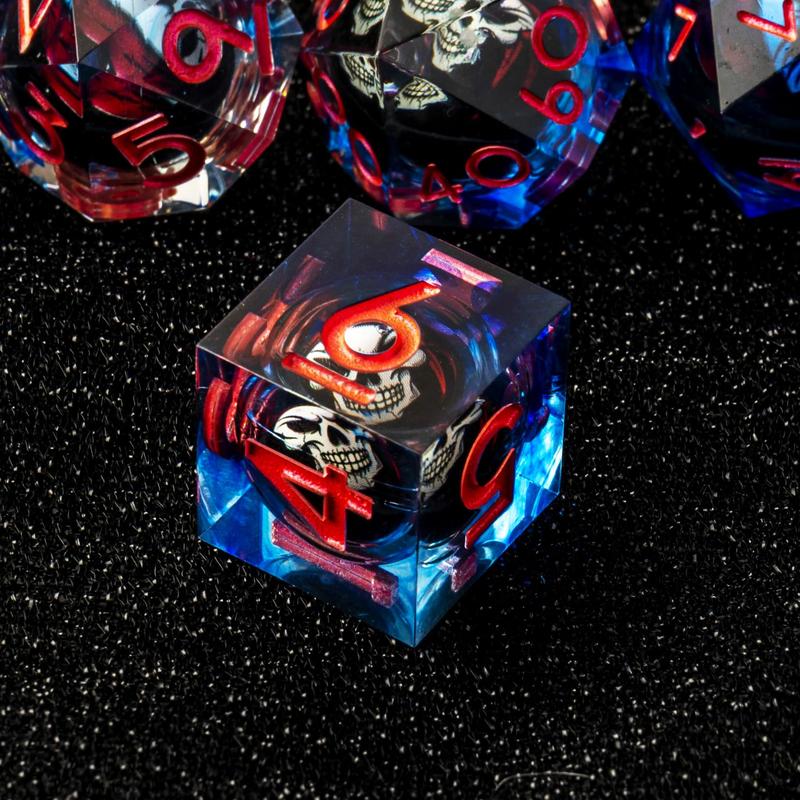 Beholder's Skull Handmade DND Dice Set - Cat Eye Liquid Core Polyhedral RPG Dice for Dungeons & Dragons