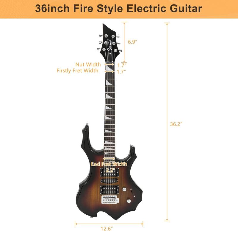 Glarry Cool Burning Fire Style Electric Guitar Christmas gift for Beginner Guitar Lover with Accessories Pack, Sunset