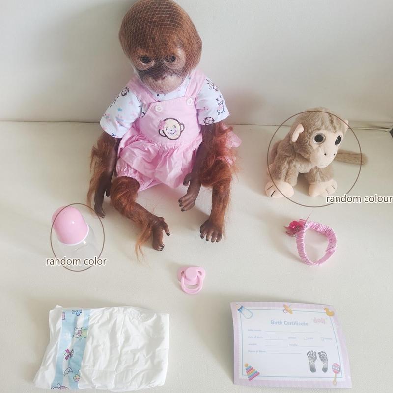 20 Inch Soft Vivid Plush Monkey Reborn Doll with Small Monkey, Pacifier, Feeding Bottle, Birth Certification, Headband, 1 Count Cute Monkey Doll, Realistic Monkey Doll, Soft Monkey Doll, Monkey Doll Toy, Birthday Gift For Kids & Adults