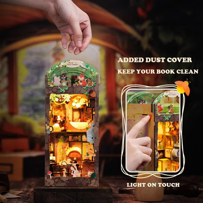 CUTEBEE DIY Book Nook Kit, DIY Dollhouse Booknook Bookshelf Insert Decor Alley, Bookends Model Build-Creativity Kit with LED Light(MOLE'S  APARTMENT)