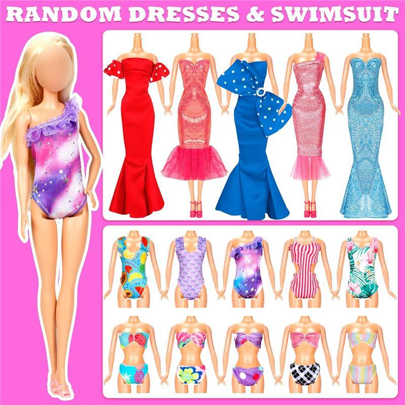 58 Pcs Doll Clothes and Accessories, 5 Wedding Gowns 5 Fashion Dresses 4 Slip Dresses 3 Tops 3 Pants 3 Bikini Swimsuits 20 Shoes for 11.5 inch Doll Christmas Stocking Stuffers Girls Gift Age 5-7 8-10