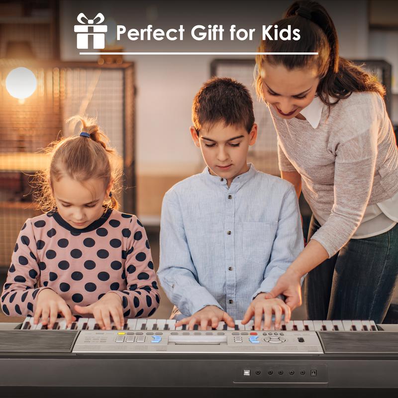 61-Key Electric Keyboard Piano for Beginners - Includes X-Stand, Stool, Microphone, Dual Power Supply, 3 Teaching Modes, LCD Display, and USB MIDI Support - Ideal for Christmas and Thanksgiving