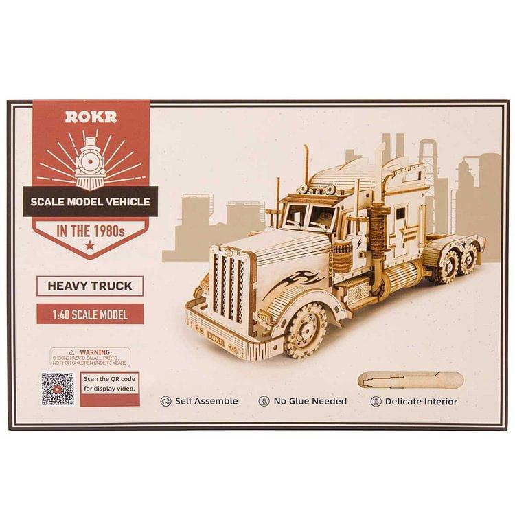 ROKR 3D Wooden Puzzle for Adults-Mechanical Car Model Kits-Brain Teaser Puzzles-Vehicle Building Kits-Unique Gift for Kids on Birthday Christmas Day(1:40 Scale)(MC502-Heavy Truck)