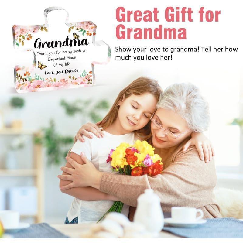 Gifts for Grandma - Delicate Grandma Birthday Gifts from Grandkids - Engraved Acrylic Puzzle Piece 3.9 x 3.3 inch - Mothers Day Thanksgiving Birthday Gifts for Grandma Grandmother, Ideas