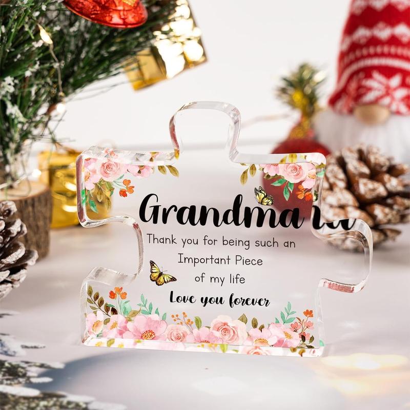 Gifts for Grandma - Delicate Grandma Birthday Gifts from Grandkids - Engraved Acrylic Puzzle Piece 3.9 x 3.3 inch - Mothers Day Thanksgiving Birthday Gifts for Grandma Grandmother, Ideas