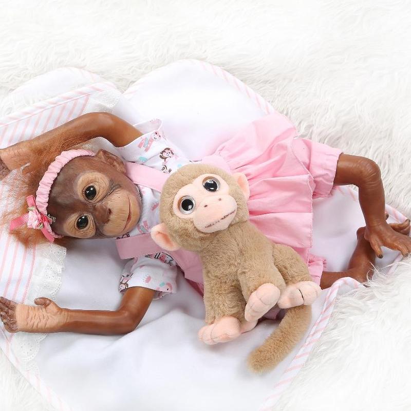 20 Inch Soft Vivid Plush Monkey Reborn Doll with Small Monkey, Pacifier, Feeding Bottle, Birth Certification, Headband, 1 Count Cute Monkey Doll, Realistic Monkey Doll, Soft Monkey Doll, Monkey Doll Toy, Birthday Gift For Kids & Adults