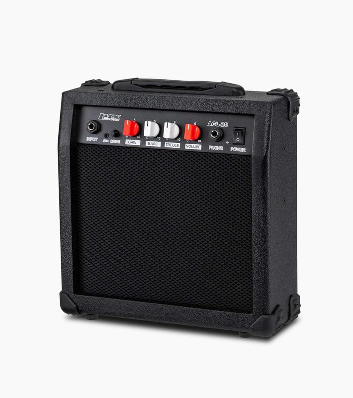 LyxPro Guitar Amp 20 Watt Amplifier Built in Speaker Headphone Jack and Aux Input Includes Gain Bass Treble Volume and Grind