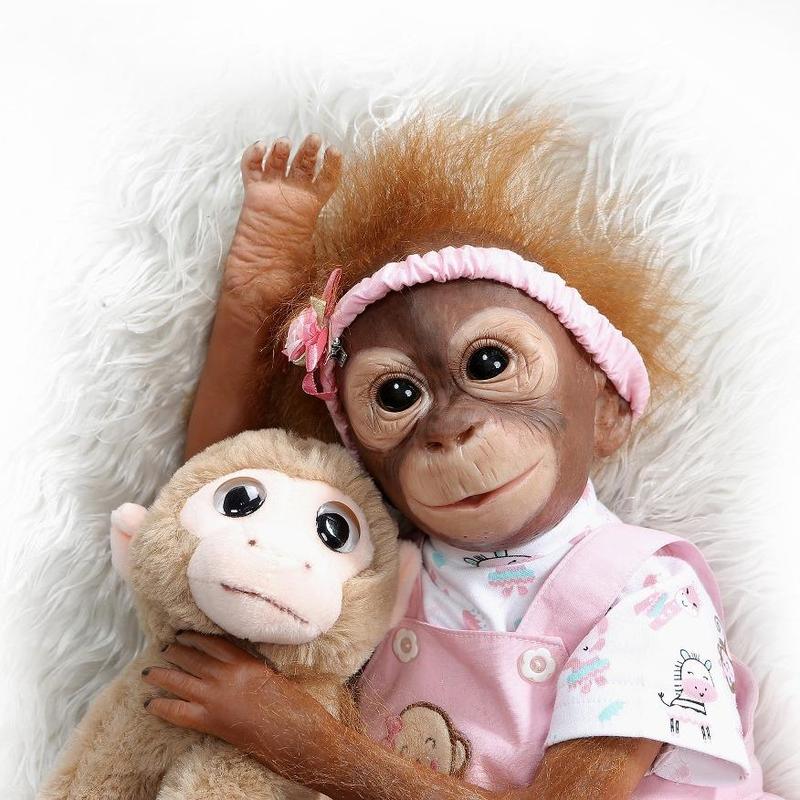 20 Inch Soft Vivid Plush Monkey Reborn Doll with Small Monkey, Pacifier, Feeding Bottle, Birth Certification, Headband, 1 Count Cute Monkey Doll, Realistic Monkey Doll, Soft Monkey Doll, Monkey Doll Toy, Birthday Gift For Kids & Adults