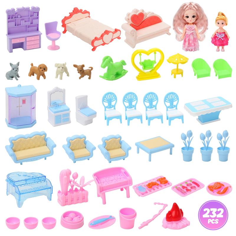 Doll House ,3-Story 7Rooms Dollhouse,Doll house Furniture and Accessories, DIY Building Pink Dollhouse gift