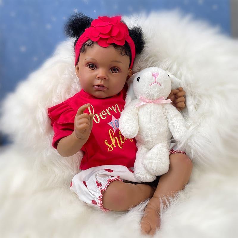 Wooroy Realistic Reborn Baby Doll - 20'' Nala Soft Weighted Reborn Doll, Handmade Newborn Baby Doll, Lifelike Baby Doll, Birthday Gift, Brown Skin, Black Hair, Girl Gift, Real like Gift, Gift Toys for 3+, Christmas Gift, Big Sister Gift. reborn baby