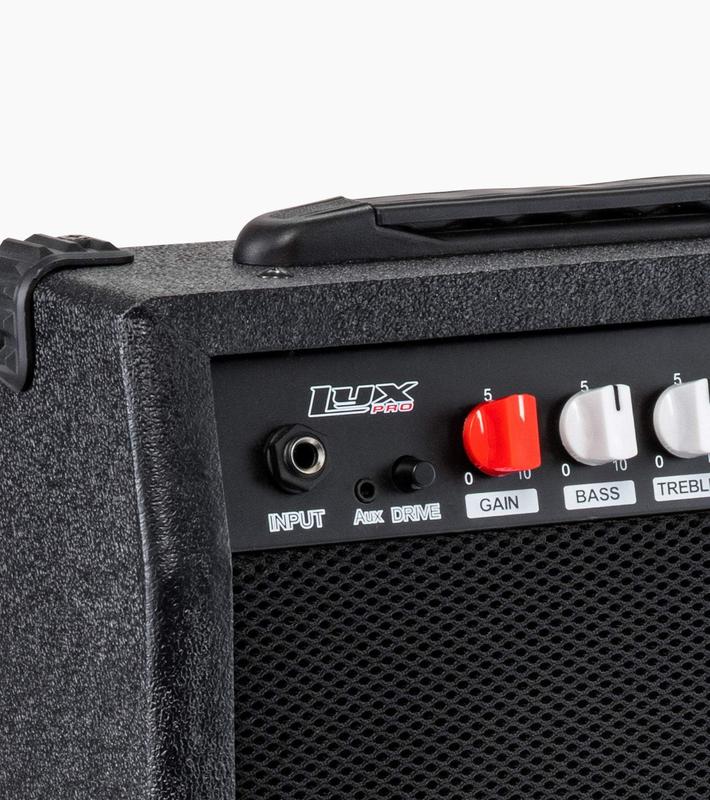 LyxPro Guitar Amp 20 Watt Amplifier Built in Speaker Headphone Jack and Aux Input Includes Gain Bass Treble Volume and Grind