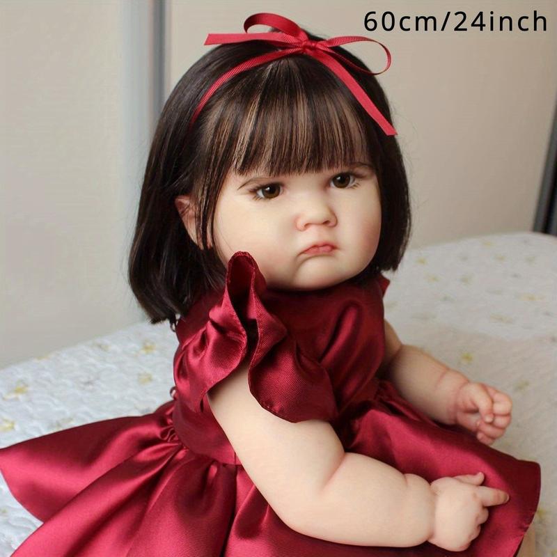 Reborn Baby Doll, 24-Inch Lifelike Princess with Soft Vinyl Limbs and Cloth Body, Red Dress, Ideal for Ages 3+, Collectible Vinyl Baby Doll for Play and Gifts