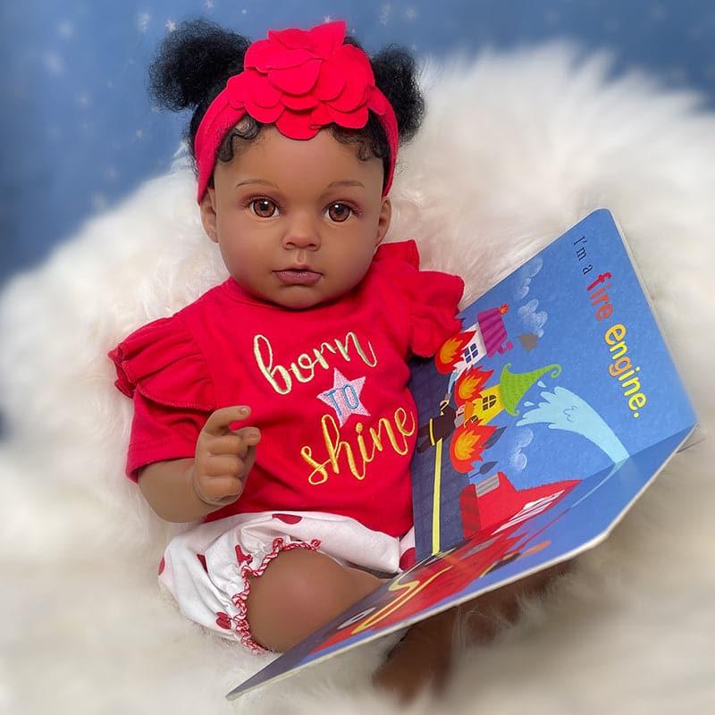 Wooroy Realistic Reborn Baby Doll - 20'' Nala Soft Weighted Reborn Doll, Handmade Newborn Baby Doll, Lifelike Baby Doll, Birthday Gift, Brown Skin, Black Hair, Girl Gift, Real like Gift, Gift Toys for 3+, Christmas Gift, Big Sister Gift. reborn baby