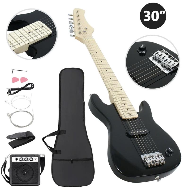 30-inch Kids Electric Beginner Guitar 3 4 Size W Amp & Accessories Pack, Right-Handed Black - YOUTH MUSIC