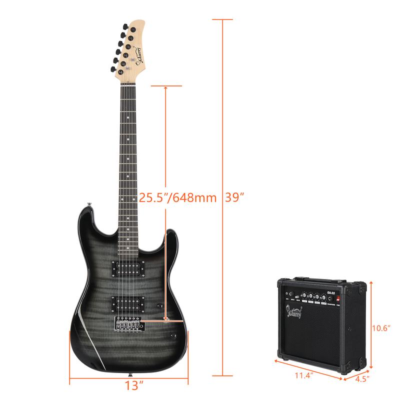 Glarry GST Stylish H-H Pickup Tiger Stripe Electric Guitar Kit with 20W AMP Bag Guitar Strap Black